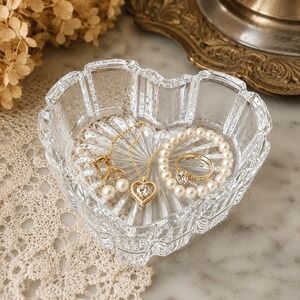 Vintage Zajecar Lead Crystal Heart Dish Trinket Dish Yugoslavia 24% Lead Regency
